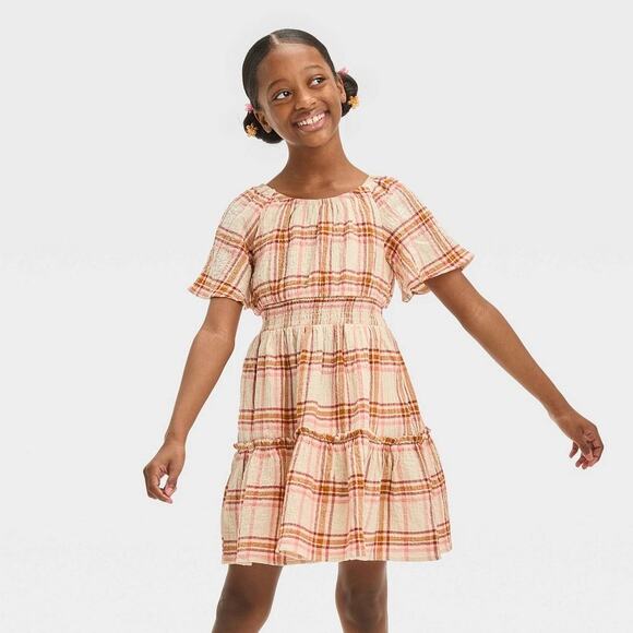 Cat & Jack Other - Cat & Jack Short Sleeve Tiered Woven Plaid Dress